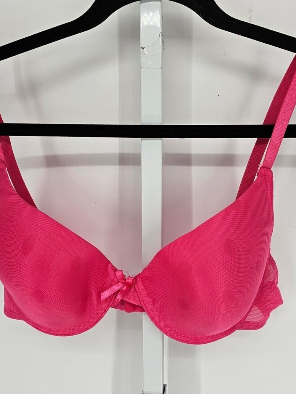 Vintage Y2K womens Sz 36C Classic T Shirt Bra Dark Pink Polka Dot Print